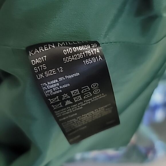 Karen Millen Womens Back Zip V Neck Floral Sheath Dress Green Blue Size 8 - Picture 10 of 11